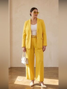 Banana Republic HR pleated Linen pants umbrella yellow 18S/C